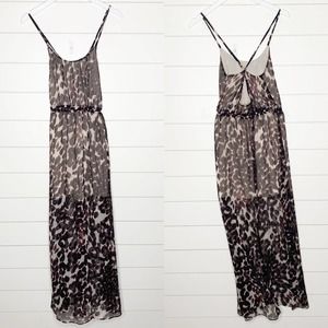 Chaser Leopard Sheer Silk Maxi Dress Brown Size XS